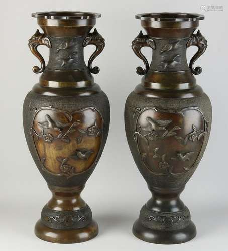 Two Japanese bronze vases