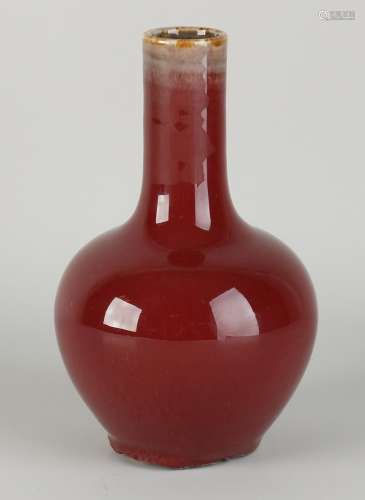 Chinese red glaze pipe vase, H 16.5 cm.