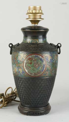 Japanese cloisonne lamp base, H 35 cm.