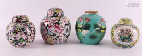Four various porcelain ginger jars, including mille fleures,...