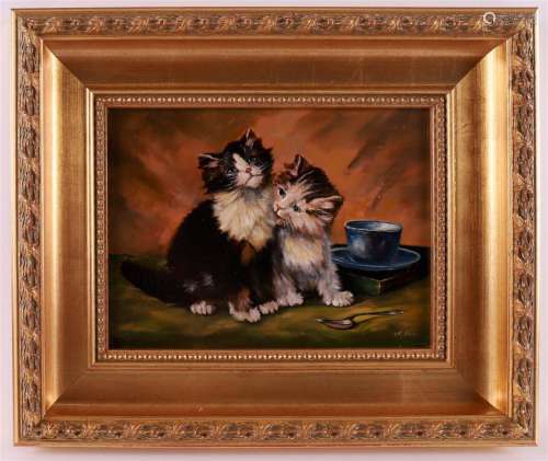 Roos, A 'Kittens with cup and saucer',