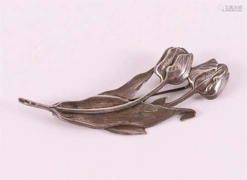 A second grade silver brooch i.v.v. tulips, Fa. M. Bijkamp a...