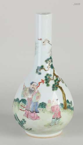 Chinese Family Rose pipe vase, H 20.3 cm.