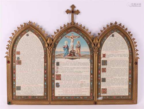 An altar-canon triptych in gilt brass frame, late 19th centu...