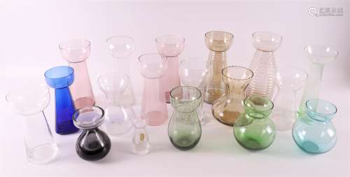 A lot of various glass hyacinth vases, 20th century.