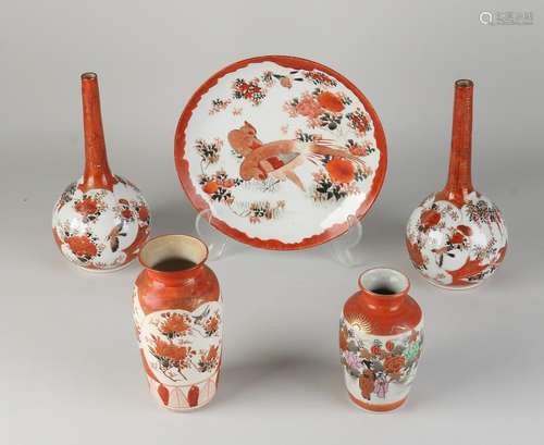 Five pieces antique Japanese Kutani porcelain