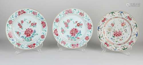 Three Chinese Family Rose plates Ã˜ 23.2 cm.