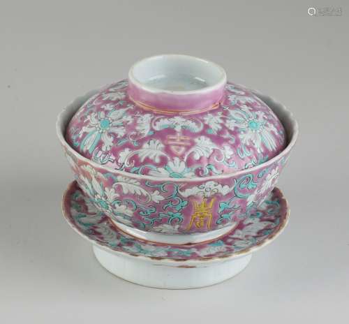 Chinese lidded bowl + saucer