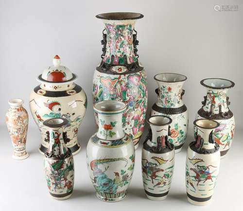 Nine Chinese Cantonese vases