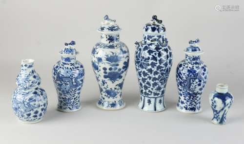 Six antique Chinese vases H 9 - 22 cm.