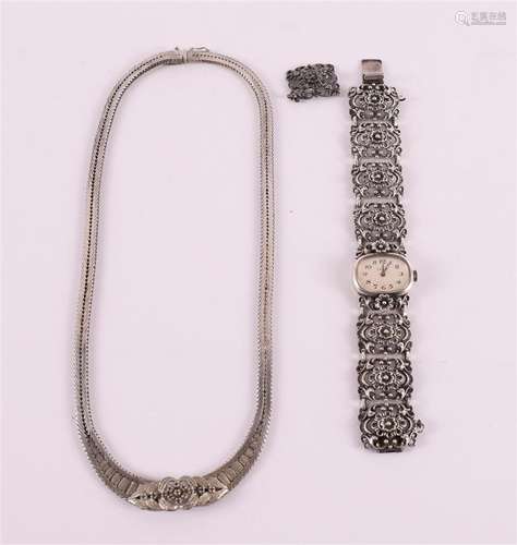 A silver choker and women's wristwatch, 20th century.