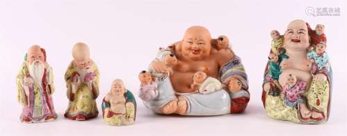 A polychrome porcelain happy Buddha, China 20th century.