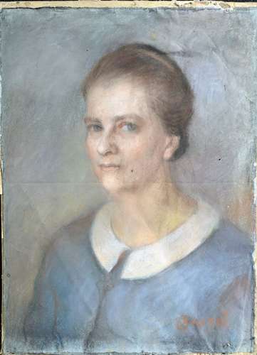 RAUGEL L. (XIX - XX's) : Portrait de femme. Pastel signé, 47...