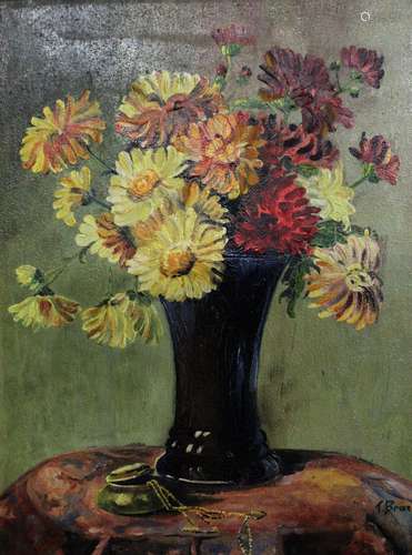 F.Braese, Blumen in Vase, Öl/Hartfaser, gerahmt