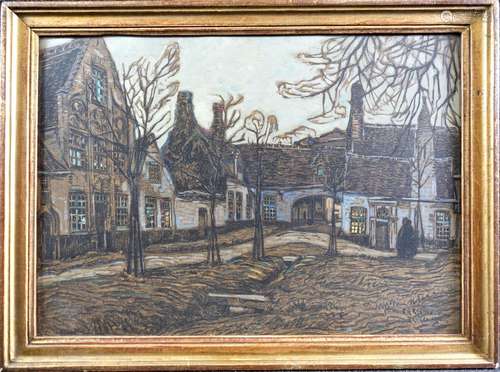 RIGAUD Pierre-Gaston (1874-1939) : Bruges, le Béguinage. Fus...