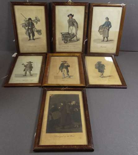 7x kl. Lithografien, holländisch betitelt, Berufe