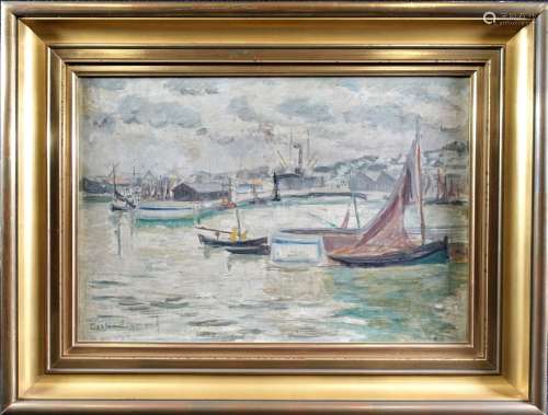 CARLOS-REYMOND (1884-1970) : Le port de Honfleur. H. s. T. s...
