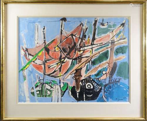 PIGNON Edouard (1905-1993) : Les barques de pêches. Gouache ...