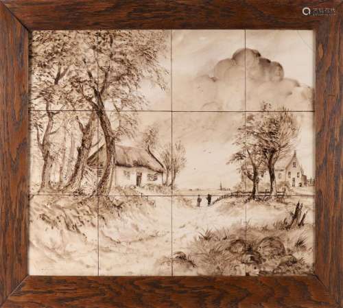 A twelve-pass tile panel with a landscape representation aft...