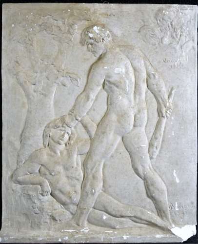 BOUCHER Alfred (1850-1934): Cain et Abel. Bas-relief en plât...