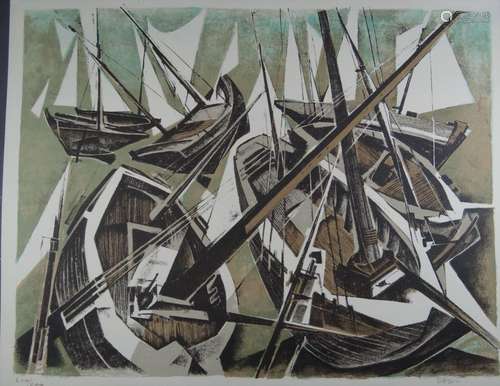 Tullio CRALI (1910-2000) "Boote" 4-farb-Litho, Nr....