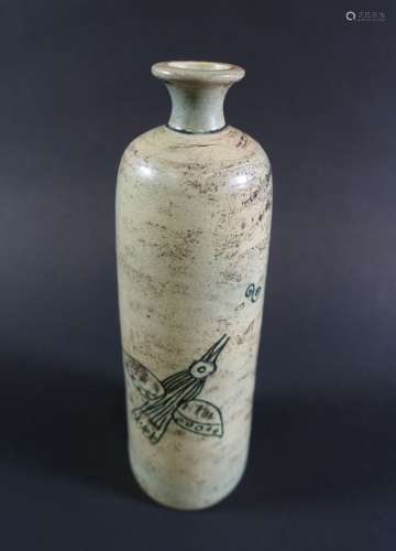 BLIN Jacques (1920-1995) : Vase bouteille en céramique gris-...