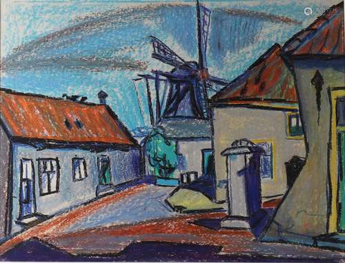 Jansema, Roelf (1930 - 1996) 'Village view with windmil...