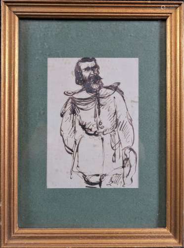 Ecole française du XIX's : Homme en uniforme. Plume et encre...