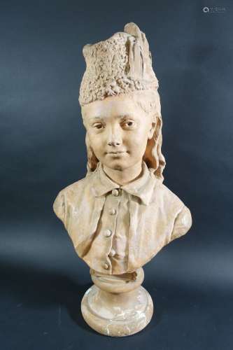GAUTHERIN Jean (1840-1890) : Buste sur piédouche de jeune fe...