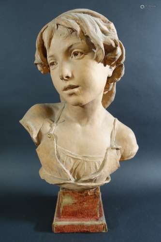 GAUTHERIN Jean (1840-1890) : Buste de jeune fille. Terre cui...