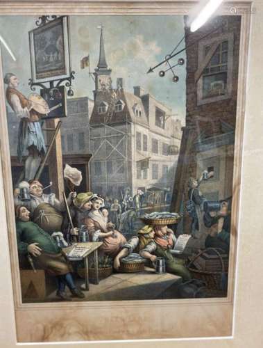 Farblithografie nach William Hogarth "Beer Lane", ...