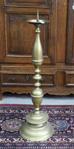 A brass church pin candlestick, early 20th century.