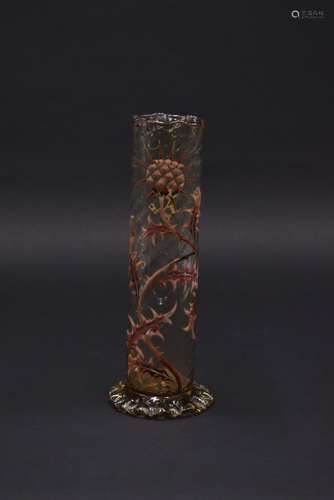 Émile GALLE (1864-1904). Vase tubulaire torsadé sur base cir...