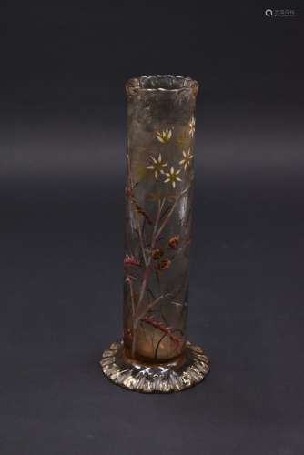 Émile GALLE (1864-1904). Vase tubulaire torsadé sur base cir...