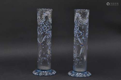 Émile GALLE (1864-1904). Paire de vases tubulaire torsadés s...