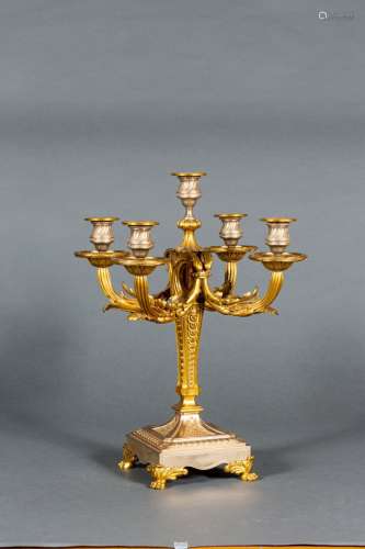 Henri DASSON (1825-1896). Candélabre en bronze ciselé doré à...