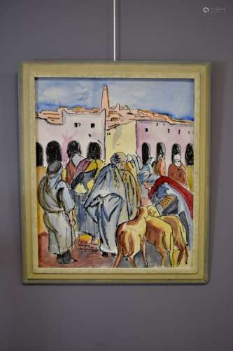Gaston DELAPAREDE (1908-1955). Souk à Ghardaïa (Algérie). Aq...