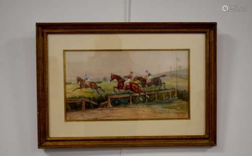 Olivier PICHAT (vers 1825-1912). Course de chevaux. Aquarell...