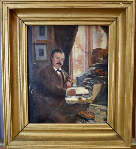 Claude FIRMIN (1864-1944). Portrait de Notable à son bureau....