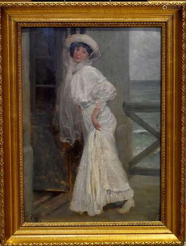 Édouard François ZIER (1856-1924). Jeune femme à la robe bla...