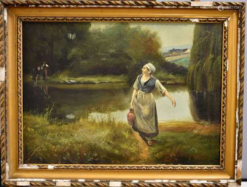 François Xavier KRUGLER (1864-1941) ?. La porteuse d'eau. Hu...