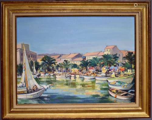 Francine SOUTEYRAND (XXème siècle). Port de Sanary. Huile su...