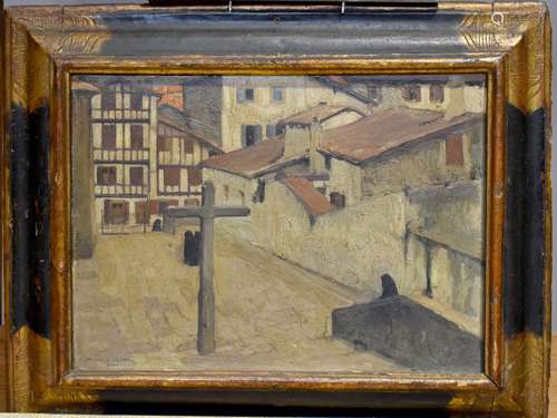 William LAPARRA (1873 - 1920). Place du Pays basque. Huile s...