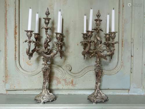 250. Paire de candélabres, fin XIXe siècle,modèle rocaille à...