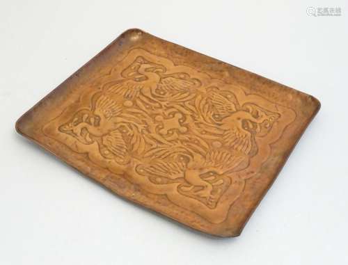 An Arts & Crafts Newlyn School copper tray of rectangula...