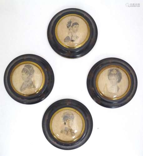 A set of four French 19thC portrait miniature frames of circ...