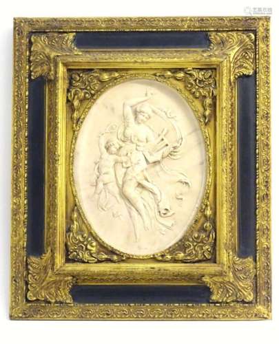 A 20thC cast relief oval plaque depicting a classical scene ...