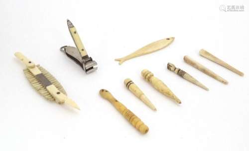 A quantity of assorted 19thC ivory and bone items to include...