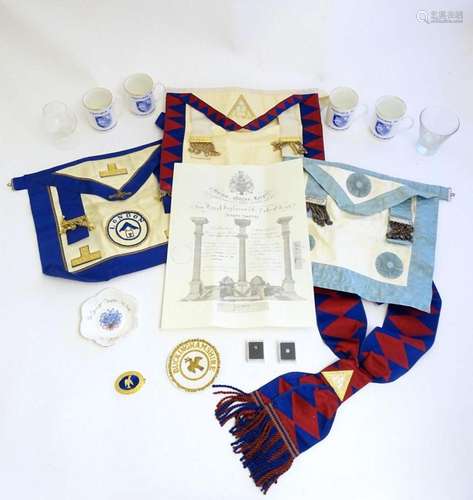 A quantity of local interest Masonic / Freemasons regalia, t...