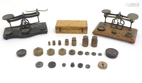 Late 19th / early 20thC postal scales with a quantity of ass...